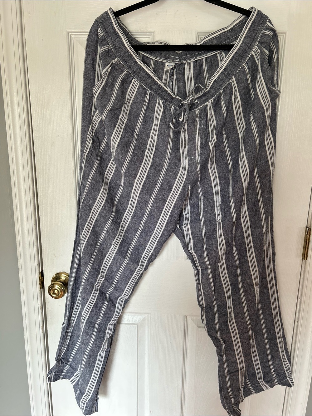 Old Navy XL Striped Gray & White Linen-Blend Wide Leg Pants